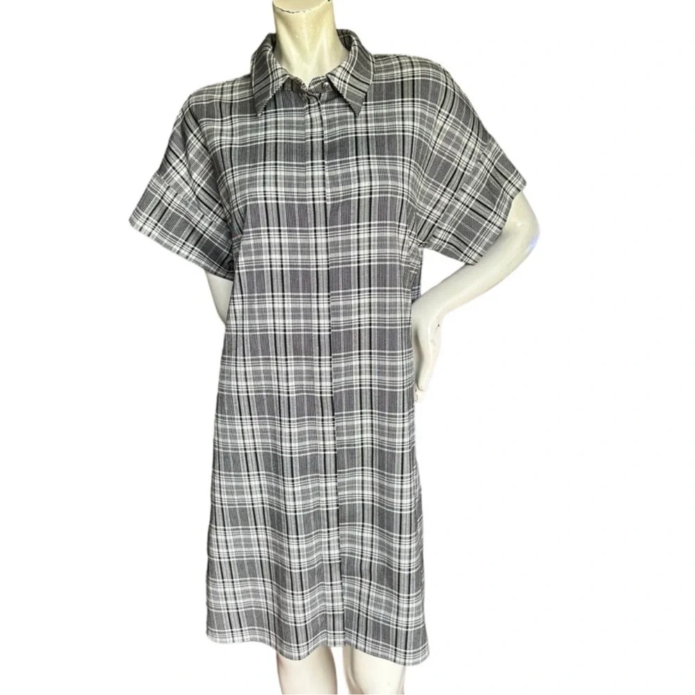 Alice + Olivia Lucette Plaid Belted Mini Dress Black & Gray Size Large - Picture 9 of 11